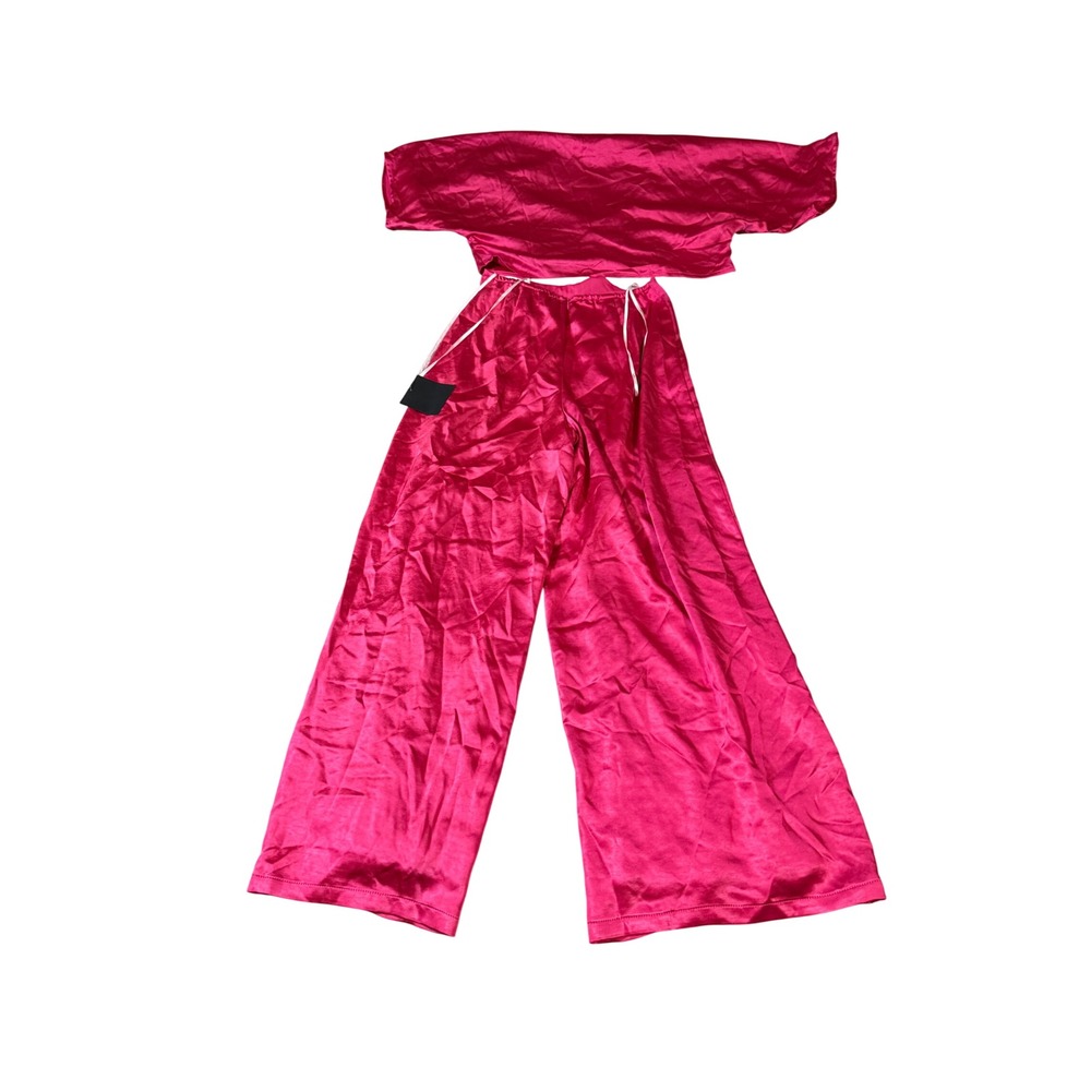 NWT Lulus Size Small Flirt For Fun Fuchsia Tie-Front Two-Piece Wide-Leg Jumpsuit - Picture 5 of 9